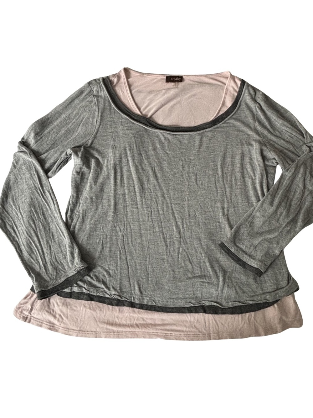 crosby. Layered Long Sleeve Tee in Gray and Pink